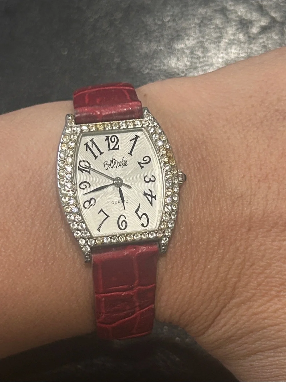 Bob Mackie Red Strap Crystal Bezel Women's Watch